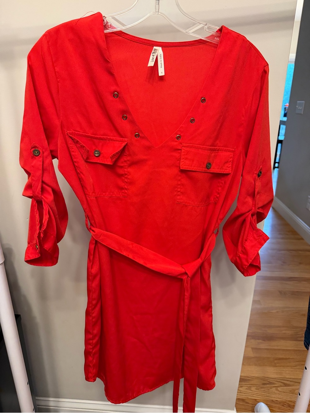 Live 4 Truth Red V-Neck Belted Shirt Dress
